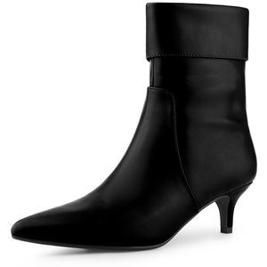Women's Pointed Toe Side Zip Kitten Heel Black Ankle Boots
